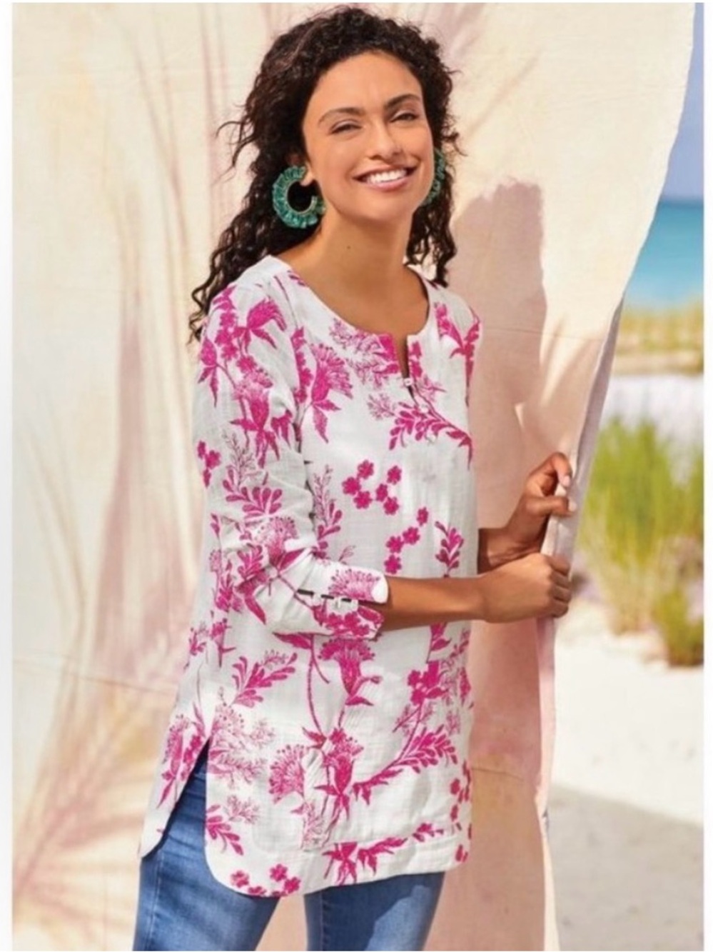 Soft Surroundings Etienne Pink Floral Tunic
